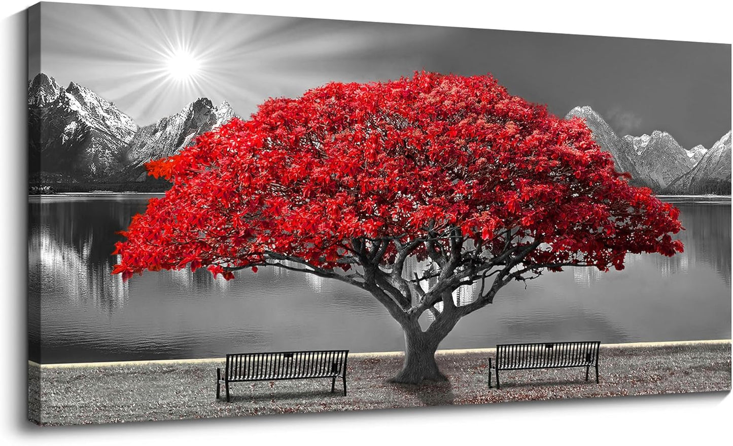 Black & White Red Tree Wall Art Canvas 