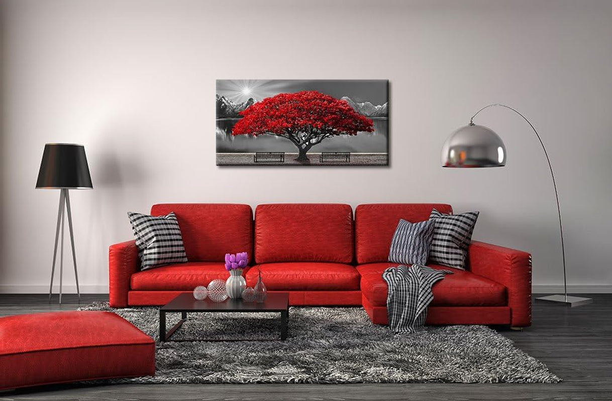 Black & White Red Tree Wall Art Canvas 