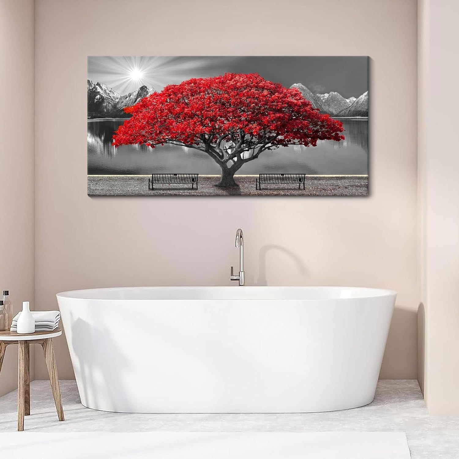 Black & White Red Tree Wall Art Canvas 