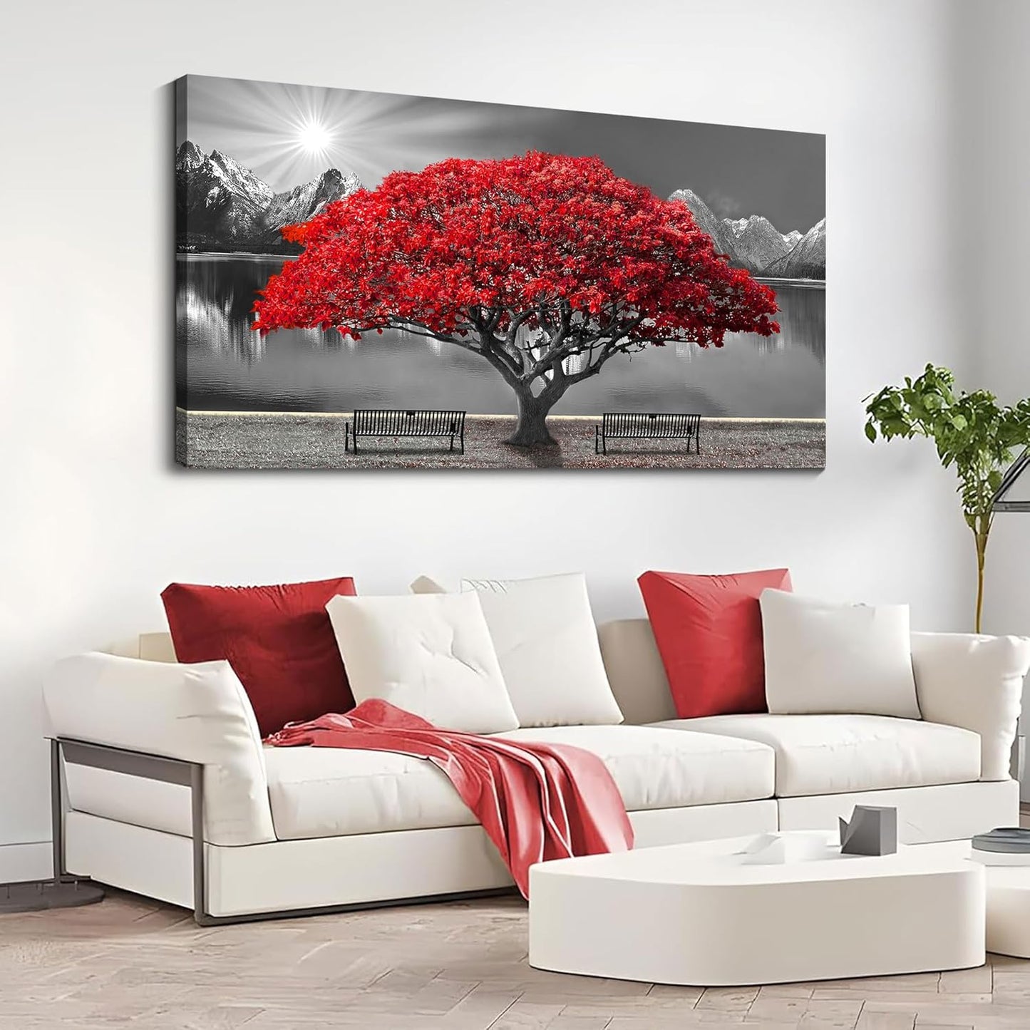 Black & White Red Tree Wall Art Canvas 