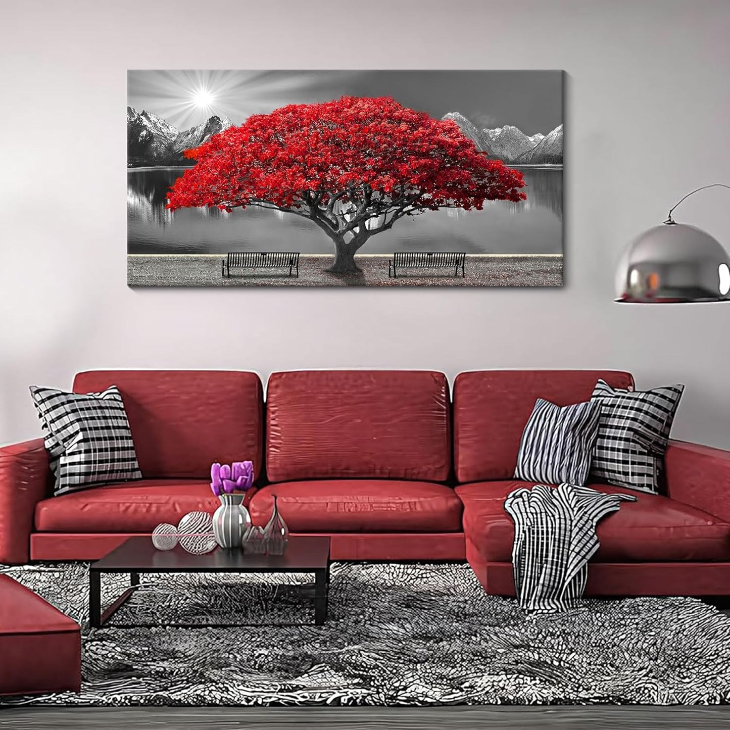 Black & White Red Tree Wall Art Canvas 